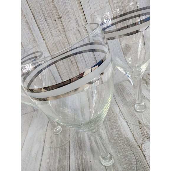 Wine Goblets Champagne Glasses 6 7/8" Stemmed Set of 3 Silver Bands - Picture 3 of 5